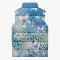Blue Aloha Hawaiian Sleeveless Puffer Jacket Tropical Flower Palm Leaf Pattern LT19 - Polynesian Pride