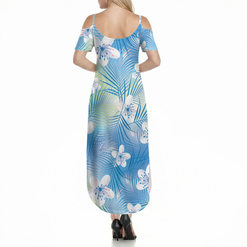 Blue Aloha Hawaiian Summer Maxi Dress Tropical Flower Palm Leaf Pattern LT19 - Polynesian Pride