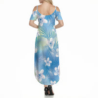 Blue Aloha Hawaiian Summer Maxi Dress Tropical Flower Palm Leaf Pattern LT19 - Polynesian Pride