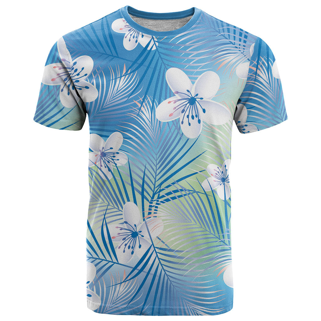 Blue Aloha Hawaiian T Shirt Tropical Flower Palm Leaf Pattern LT19 Blue - Polynesian Pride