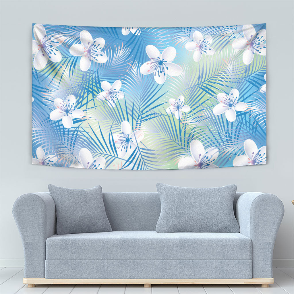Blue Aloha Hawaiian Tapestry Tropical Flower Palm Leaf Pattern LT19 - Polynesian Pride