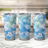 Blue Aloha Hawaiian Tumbler Cup Tropical Flower Palm Leaf Pattern LT19 - Polynesian Pride