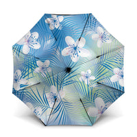 Blue Aloha Hawaiian Umbrella Tropical Flower Palm Leaf Pattern LT19 One Size Folded 11.42 inch Opened Diameter 37.4 inch Blue - Polynesian Pride