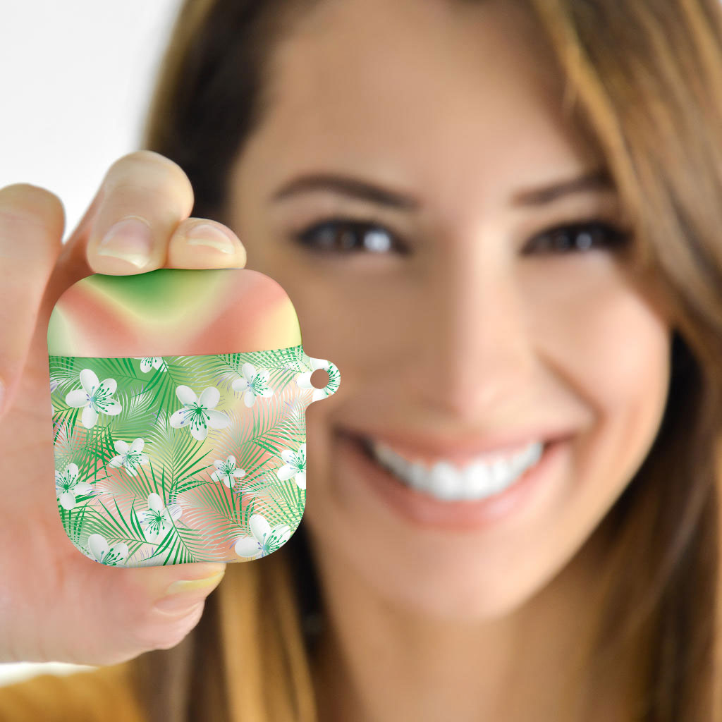 Green Aloha Hawaiian AirPods Case Tropical Flower Palm Leaf Pattern LT19 - Polynesian Pride