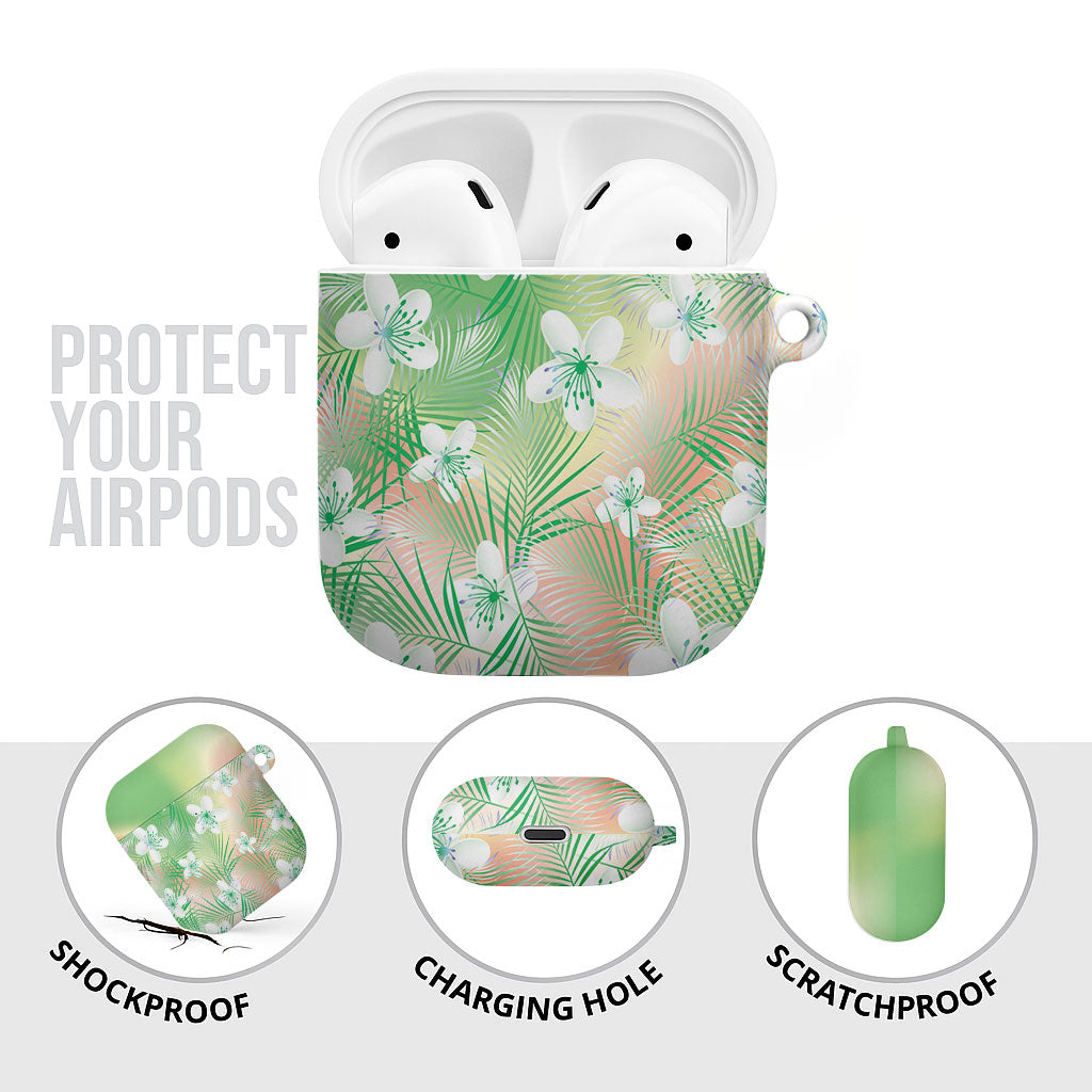 Green Aloha Hawaiian AirPods Case Tropical Flower Palm Leaf Pattern LT19 - Polynesian Pride