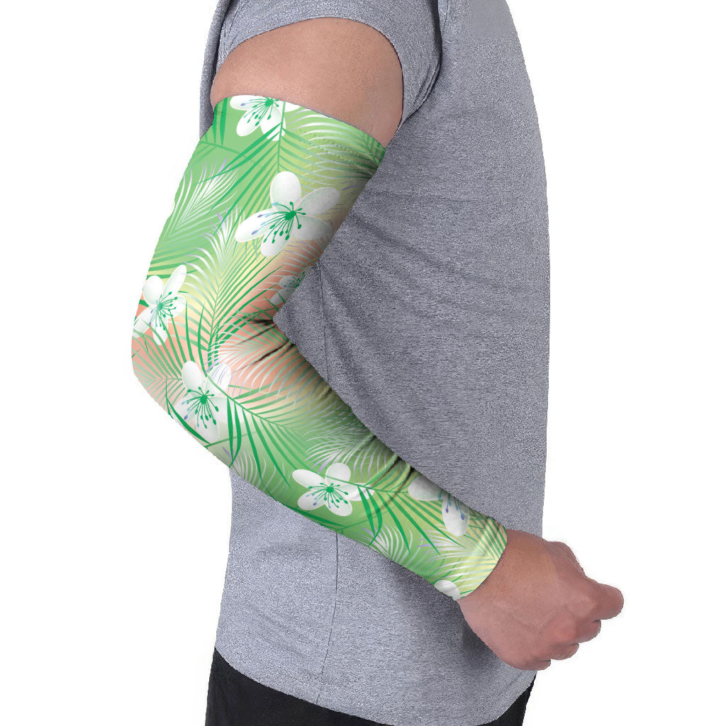 Green Aloha Hawaiian Arm Sleeves Tropical Flower Palm Leaf Pattern LT19 - Polynesian Pride