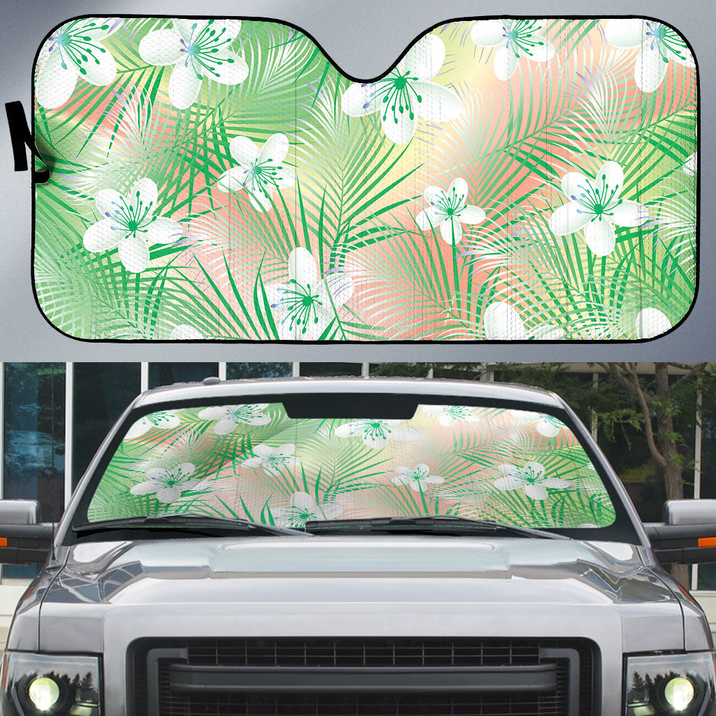 Green Aloha Hawaiian Auto Sun Shade Tropical Flower Palm Leaf Pattern LT19 Green - Polynesian Pride
