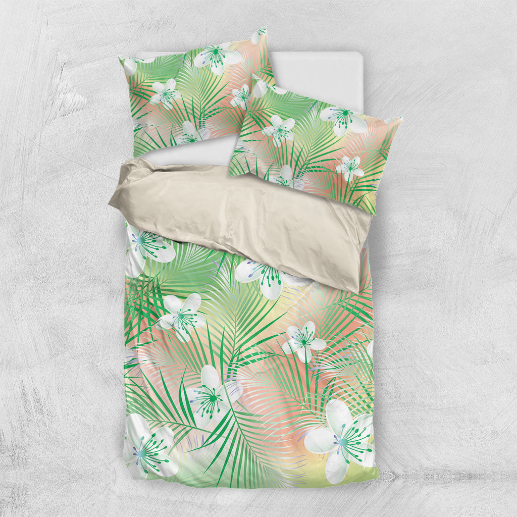 Green Aloha Hawaiian Bedding Set Tropical Flower Palm Leaf Pattern LT19 US Twin 172cm x 218cm Green - Polynesian Pride