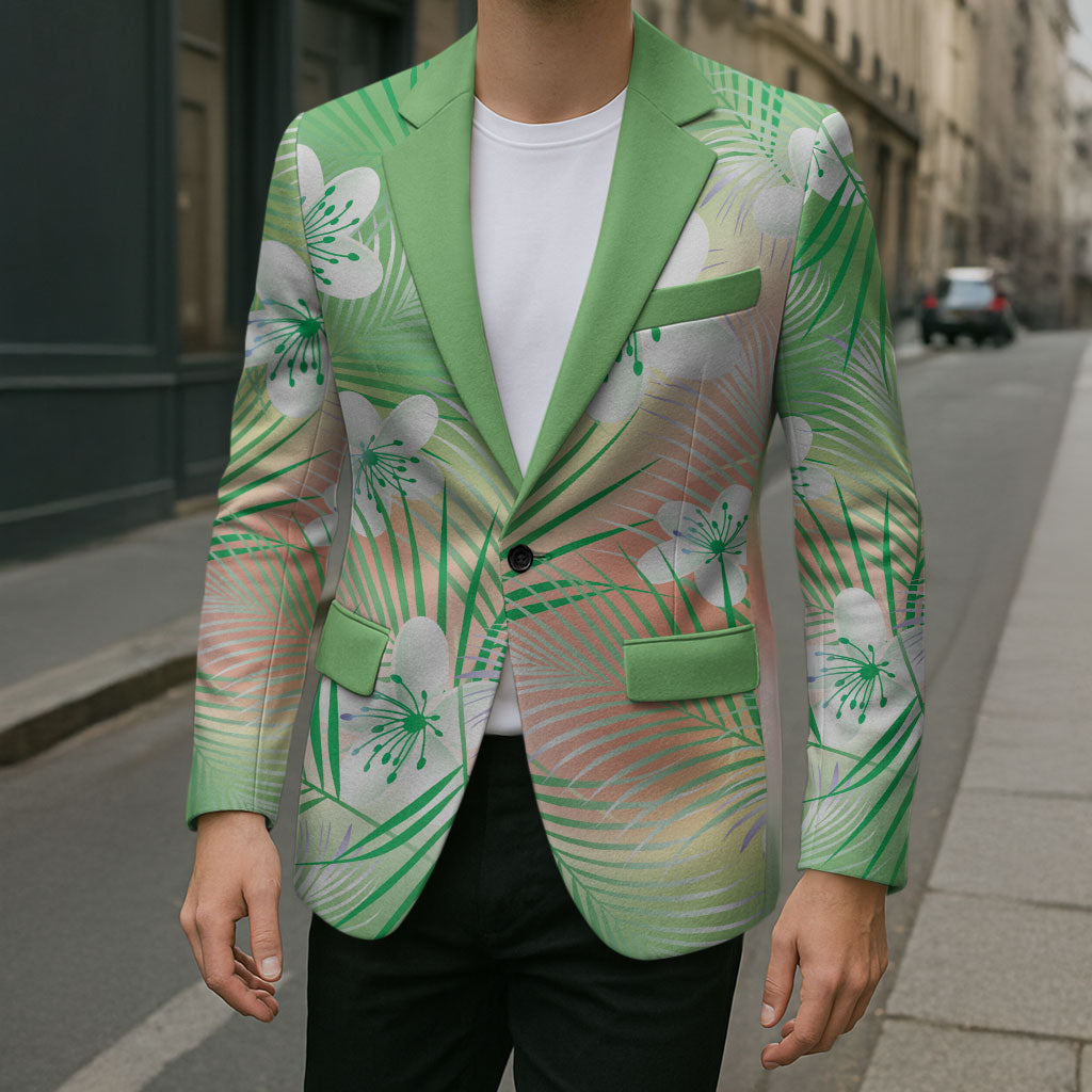 Green Aloha Hawaiian Blazer Tropical Flower Palm Leaf Pattern LT19 - Polynesian Pride
