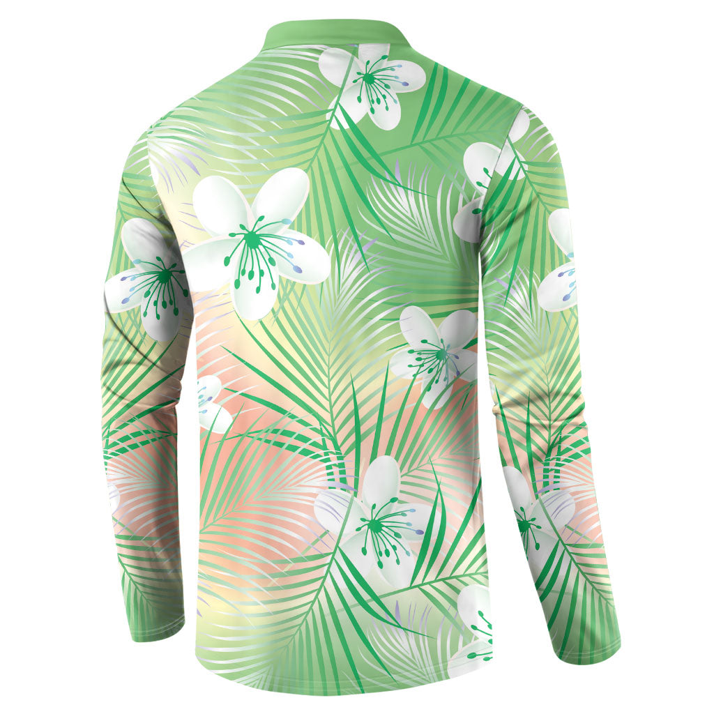 Green Aloha Hawaiian Button Sweatshirt Tropical Flower Palm Leaf Pattern LT19 - Polynesian Pride