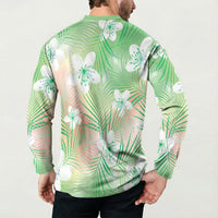 Green Aloha Hawaiian Button Sweatshirt Tropical Flower Palm Leaf Pattern LT19 - Polynesian Pride