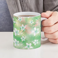 Green Aloha Hawaiian Ceramic Mug Tropical Flower Palm Leaf Pattern LT19 - Polynesian Pride