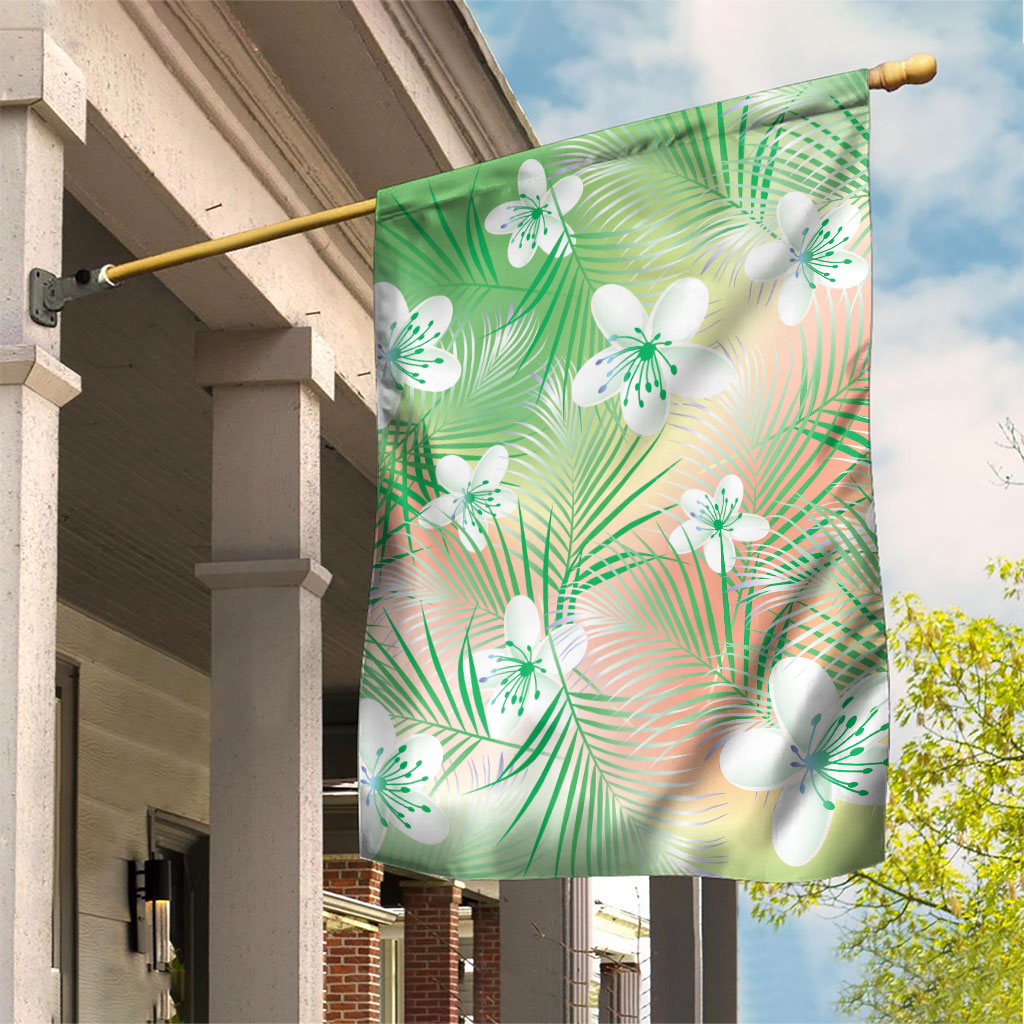 Green Aloha Hawaiian Garden Flag Tropical Flower Palm Leaf Pattern LT19 House Flag Green - Polynesian Pride