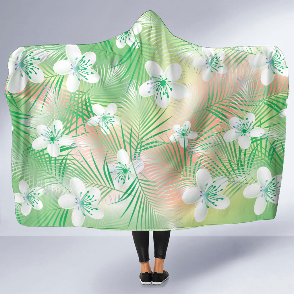 Green Aloha Hawaiian Hooded Blanket Tropical Flower Palm Leaf Pattern LT19 One Size Green - Polynesian Pride