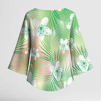 Green Aloha Hawaiian Kimono Sleeve Blouse Tropical Flower Palm Leaf Pattern LT19 - Polynesian Pride