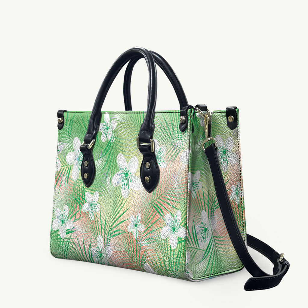 Green Aloha Hawaiian Leather Bag Tropical Flower Palm Leaf Pattern LT19 Green - Polynesian Pride
