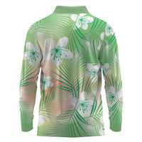 Green Aloha Hawaiian Long Sleeve Polo Shirt Tropical Flower Palm Leaf Pattern LT19 - Polynesian Pride