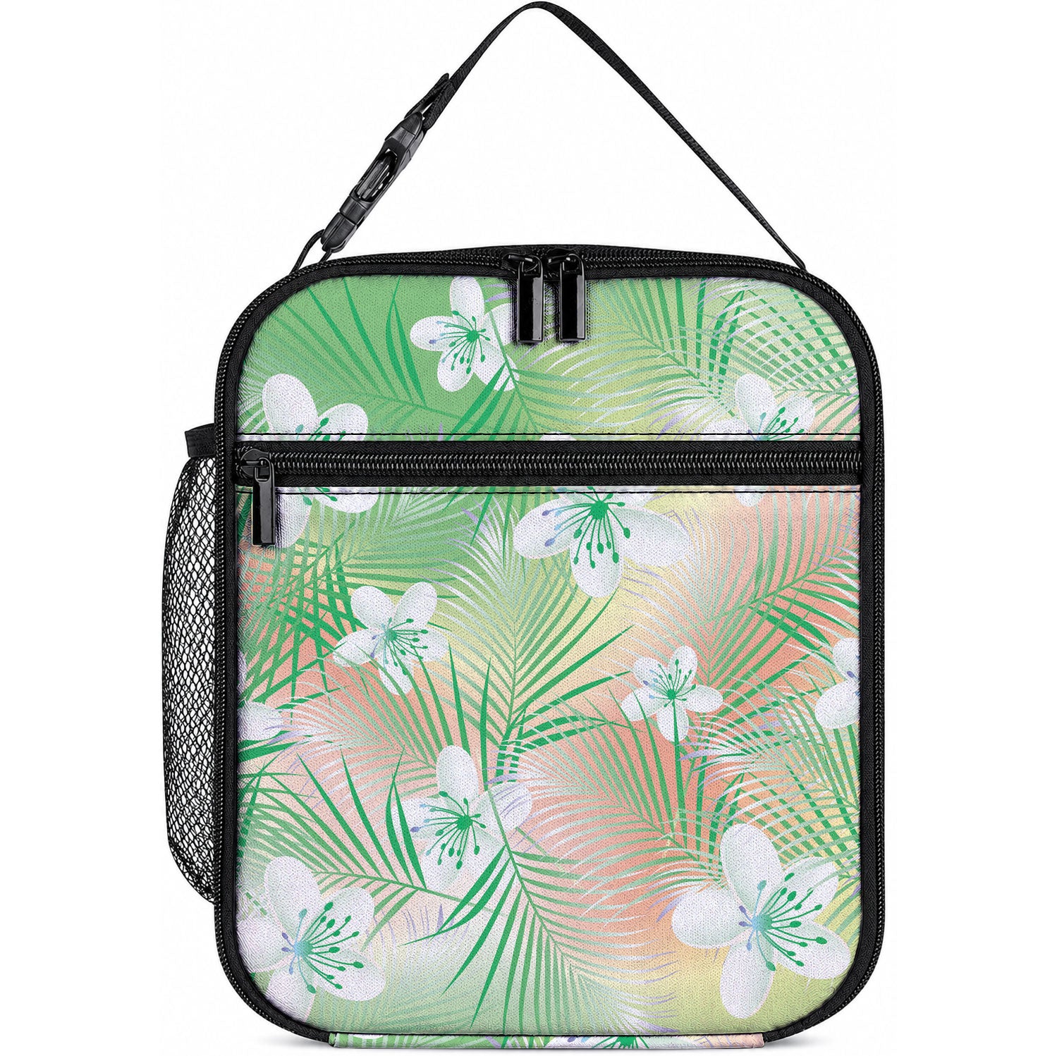 Green Aloha Hawaiian Lunch Bag Tropical Flower Palm Leaf Pattern LT19 10.2 × 8.3 × 4.3 inch Green - Polynesian Pride