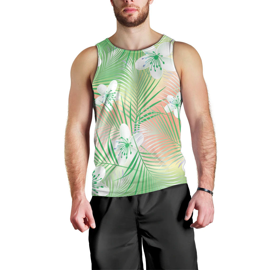 Green Aloha Hawaiian Men Tank Top Tropical Flower Palm Leaf Pattern LT19 - Polynesian Pride