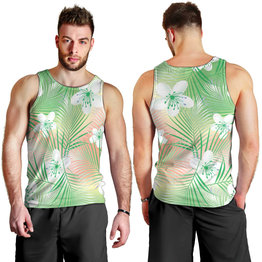 Green Aloha Hawaiian Men Tank Top Tropical Flower Palm Leaf Pattern LT19 - Polynesian Pride
