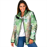 Green Aloha Hawaiian Padded Jacket Tropical Flower Palm Leaf Pattern LT19 Women Green - Polynesian Pride