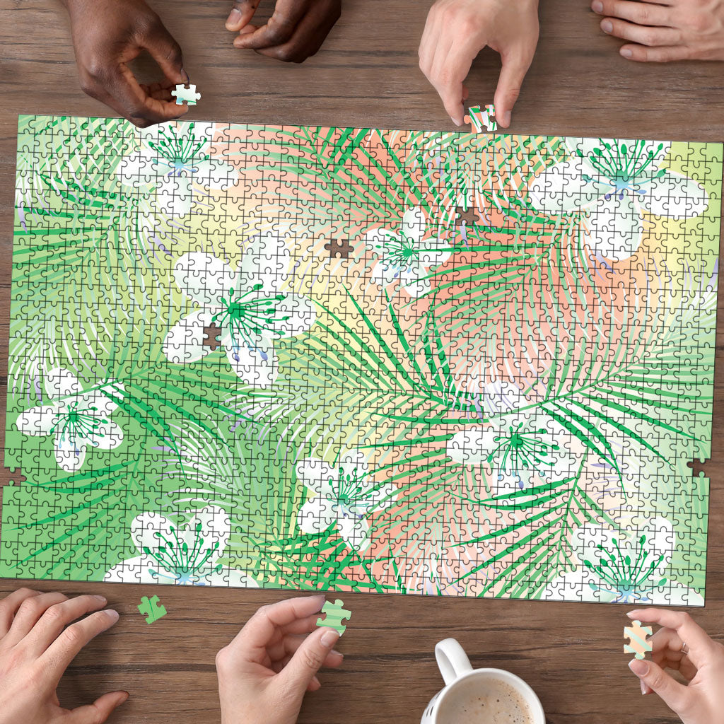 Green Aloha Hawaiian Puzzle Tropical Flower Palm Leaf Pattern LT19 - Polynesian Pride
