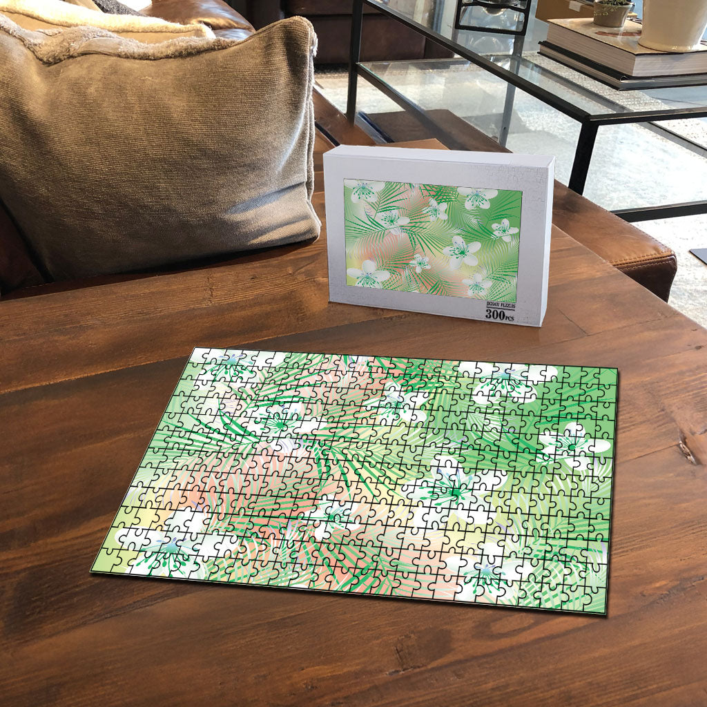 Green Aloha Hawaiian Puzzle Tropical Flower Palm Leaf Pattern LT19 - Polynesian Pride