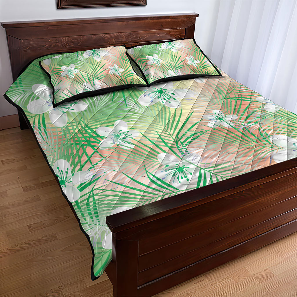 Green Aloha Hawaiian Quilt Bed Set Tropical Flower Palm Leaf Pattern LT19 - Polynesian Pride