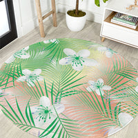 Green Aloha Hawaiian Round Carpet Tropical Flower Palm Leaf Pattern LT19 Green - Polynesian Pride