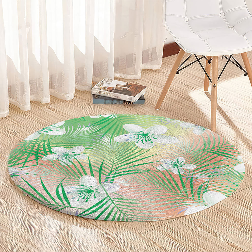 Green Aloha Hawaiian Round Carpet Tropical Flower Palm Leaf Pattern LT19 - Polynesian Pride
