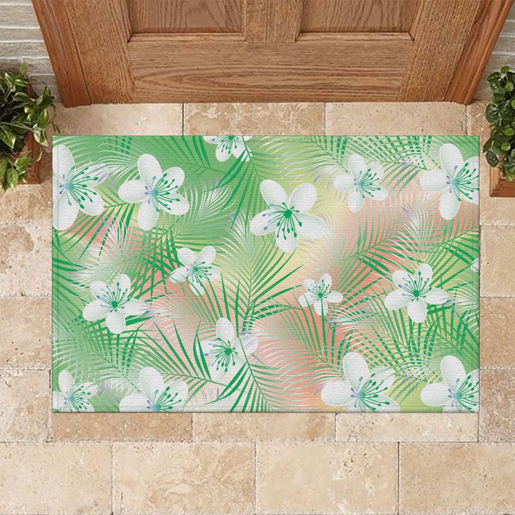 Green Aloha Hawaiian Rubber Doormat Tropical Flower Palm Leaf Pattern LT19 Green - Polynesian Pride