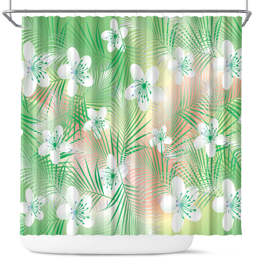 Green Aloha Hawaiian Shower Curtain Tropical Flower Palm Leaf Pattern LT19 Green - Polynesian Pride