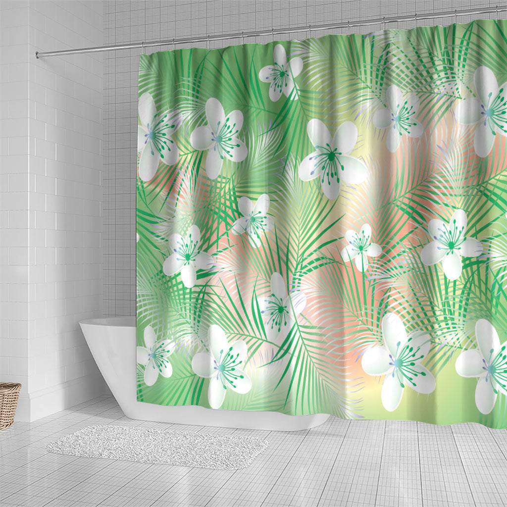 Green Aloha Hawaiian Shower Curtain Tropical Flower Palm Leaf Pattern LT19 - Polynesian Pride