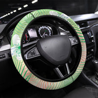 Green Aloha Hawaiian Steering Wheel Cover Tropical Flower Palm Leaf Pattern LT19 Universal Fit Green - Polynesian Pride