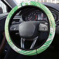 Green Aloha Hawaiian Steering Wheel Cover Tropical Flower Palm Leaf Pattern LT19 - Polynesian Pride