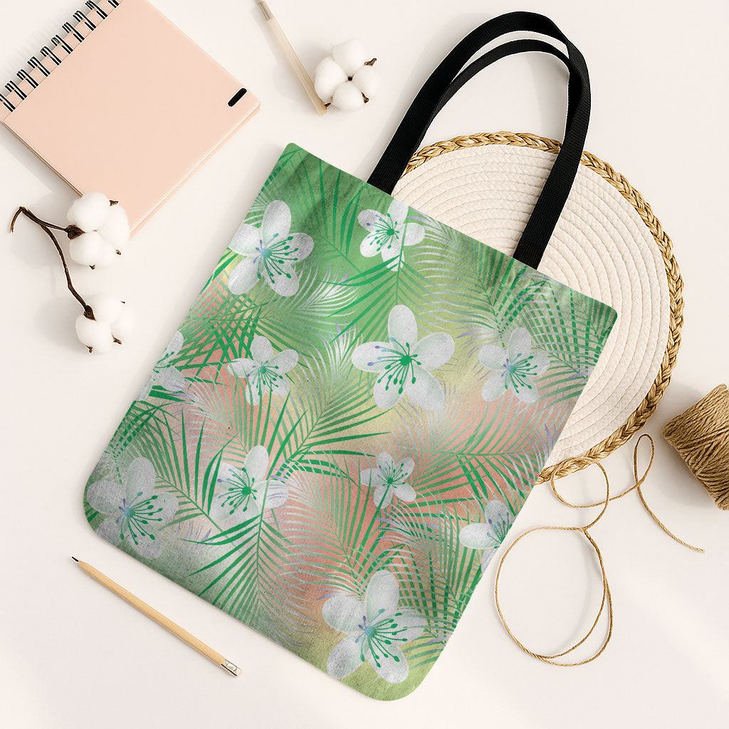 Green Aloha Hawaiian Tote Bag Tropical Flower Palm Leaf Pattern LT19 Black Strap One Size Green - Polynesian Pride