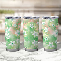 Green Aloha Hawaiian Tumbler Cup Tropical Flower Palm Leaf Pattern LT19 - Polynesian Pride