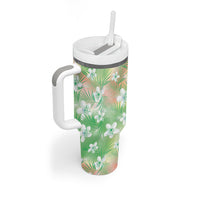 Green Aloha Hawaiian Tumbler With Handle Tropical Flower Palm Leaf Pattern LT19 - Polynesian Pride