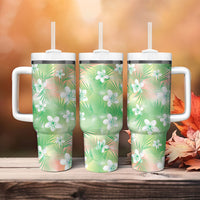 Green Aloha Hawaiian Tumbler With Handle Tropical Flower Palm Leaf Pattern LT19 - Polynesian Pride