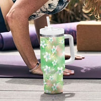Green Aloha Hawaiian Tumbler With Handle Tropical Flower Palm Leaf Pattern LT19 - Polynesian Pride