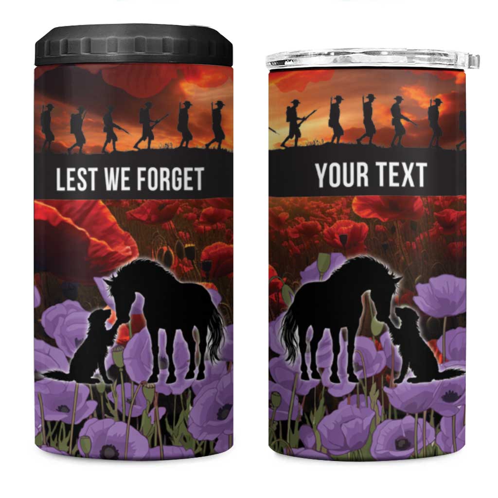 Personalised ANZAC Day 4 in 1 Can Cooler Tumbler Remembering the Animals of War