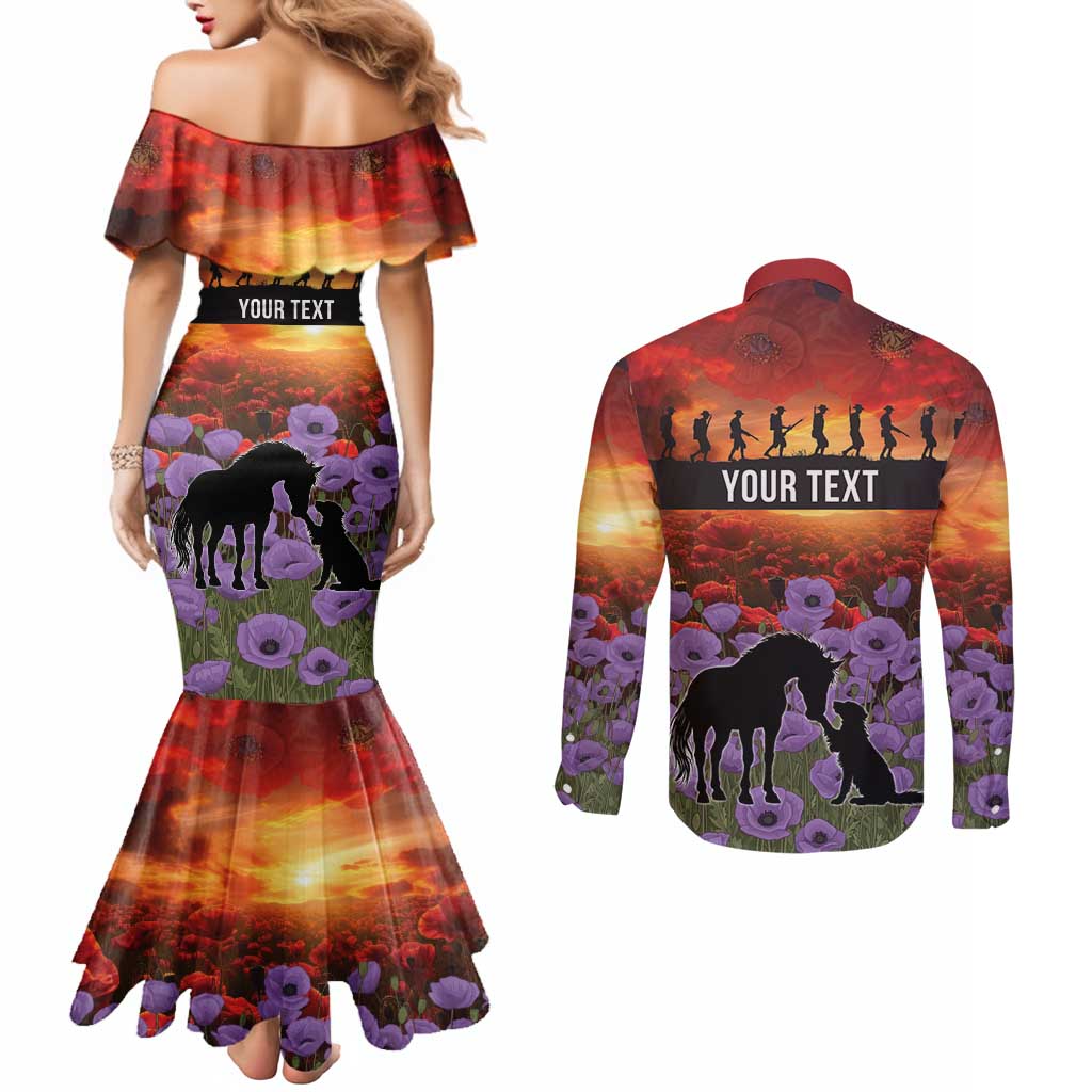Personalised ANZAC Day Couples Matching Mermaid Dress and Long Sleeve Button Shirt Remembering the Animals of War