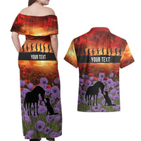 Personalised ANZAC Day Couples Matching Off Shoulder Maxi Dress and Hawaiian Shirt Remembering the Animals of War