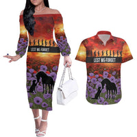 Personalised ANZAC Day Couples Matching Off The Shoulder Long Sleeve Dress and Hawaiian Shirt Remembering the Animals of War
