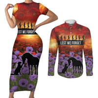Personalised ANZAC Day Couples Matching Short Sleeve Bodycon Dress and Long Sleeve Button Shirt Remembering the Animals of War