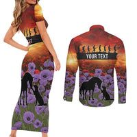 Personalised ANZAC Day Couples Matching Short Sleeve Bodycon Dress and Long Sleeve Button Shirt Remembering the Animals of War