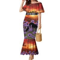 Personalised ANZAC Day Family Matching Mermaid Dress and Hawaiian Shirt Remembering the Animals of War LT19 Mom's Dress Purple - Polynesian Pride