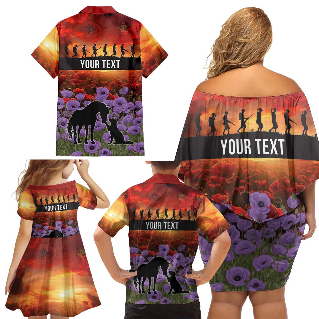 Personalised ANZAC Day Family Matching Off Shoulder Short Dress and Hawaiian Shirt Remembering the Animals of War LT19 - Polynesian Pride