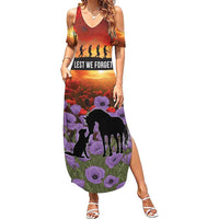 Personalised ANZAC Day Family Matching Summer Maxi Dress and Hawaiian Shirt Remembering the Animals of War LT19 Mom's Dress Purple - Polynesian Pride