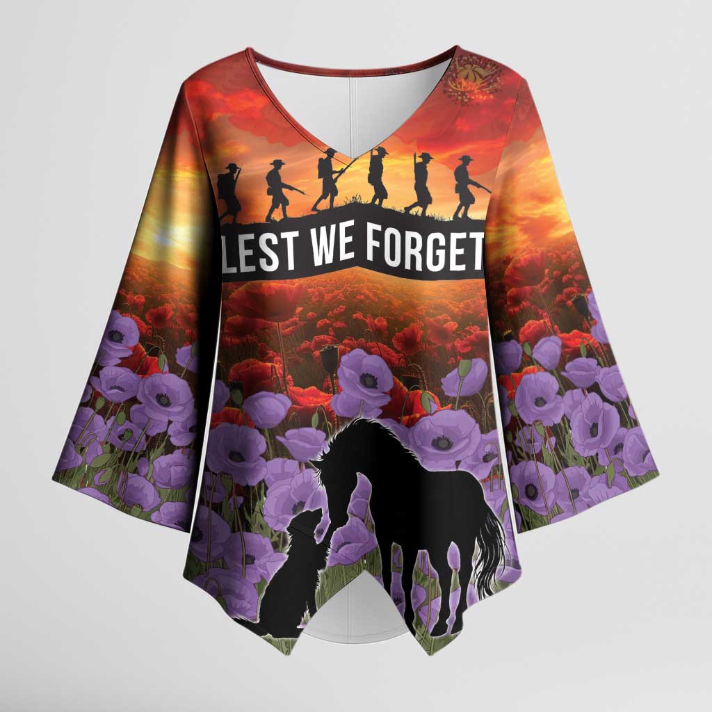 Personalised ANZAC Day Kimono Sleeve Blouse Remembering the Animals of War